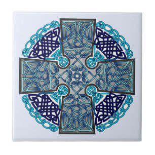 Carreau Médaillon bleu de croix celtique