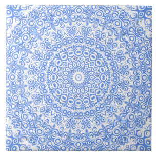 Carreau Médaillon de kaléidoscope de Cornflower Blue Manda
