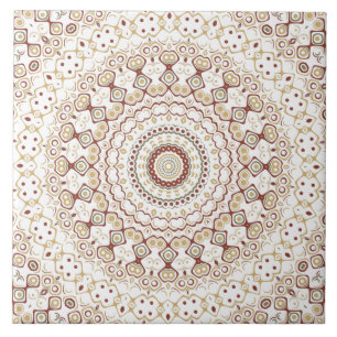 Carreau Médaillon de kaléidoscope de mandala blanc