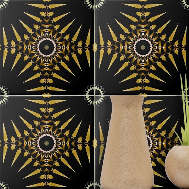 Carreau Médaillon de mosaïque noire et d'or de Faux (Créateur téléchargé)