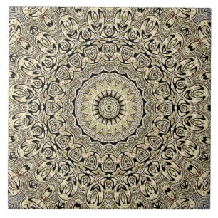 Carreau Médaillon kaléidoscope de mandala beige et vert