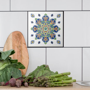 Carreau Médaillon multicolore en céramique décorative