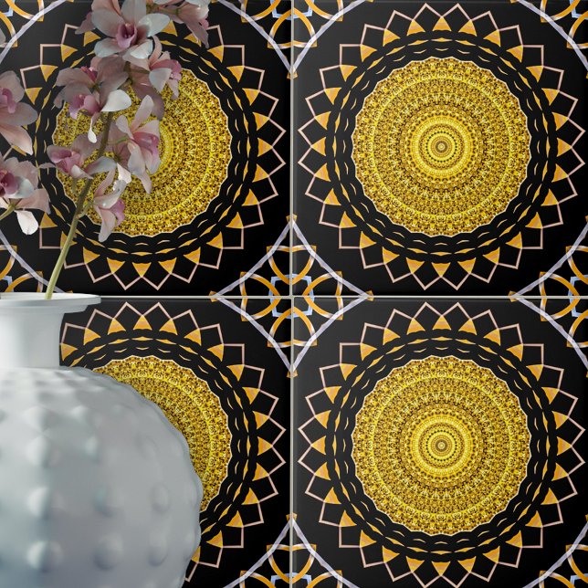 Carreau Médaillon Oriental Chic Gold et Black Luxuriant (Créateur téléchargé)