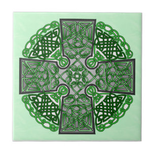 Carreau Médaillon vert de croix celtique