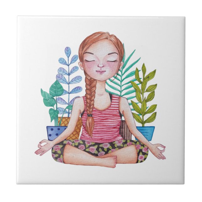 Carreau Méditer la fille avec les Plantes (Devant)