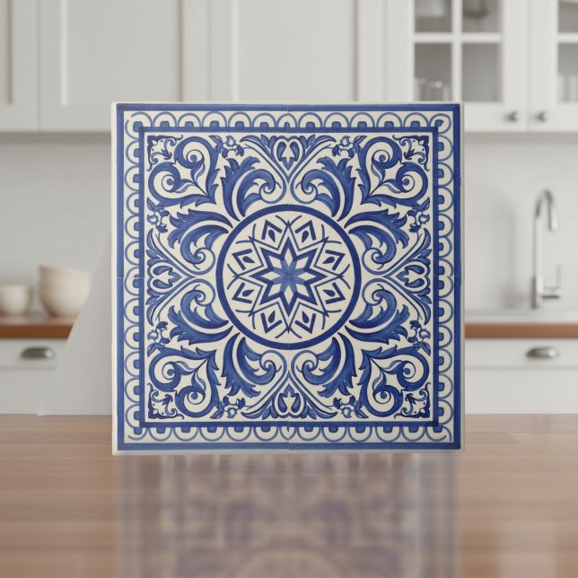 Carreau Mediterranean Pattern Pat#11 Blue Ivory ID1195 (Créateur téléchargé)