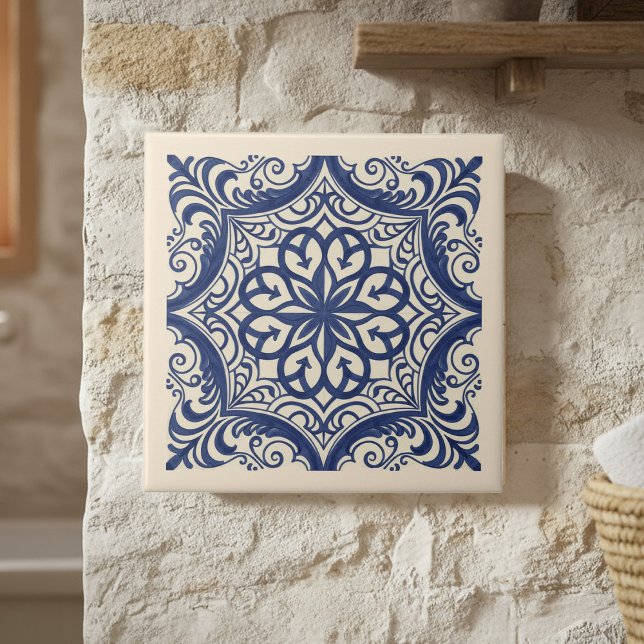 Carreau Mediterranean Pattern Pat#4 Blue Ivory ID1195 (Créateur téléchargé)