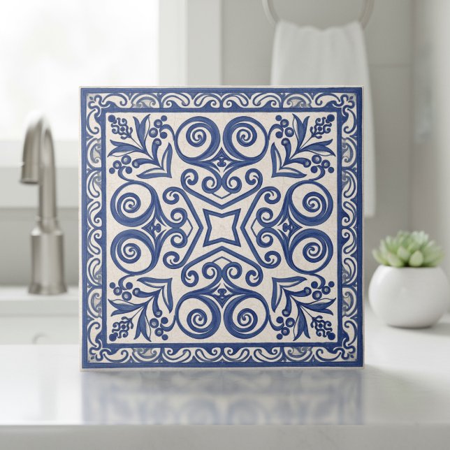 Carreau Mediterranean Pattern Pat#5 Blue Ivory ID1195 (Créateur téléchargé)