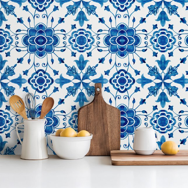 Carreau Mediterranean style Azur flower blue pattern (Créateur téléchargé)