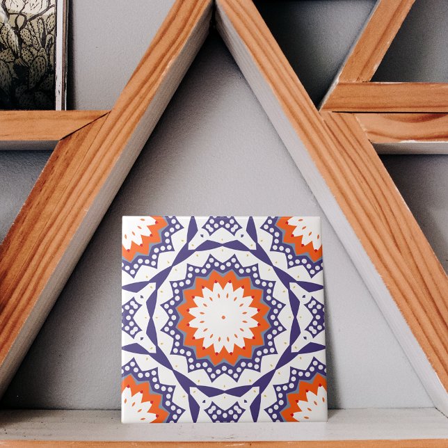 Carreau Méditerranée Azulejo Bleu Blanc et Mosaïque orange (Créateur téléchargé)