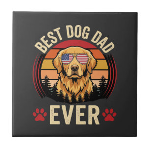 Carreau Meilleur papa chien de tous les temps Rétro Golden