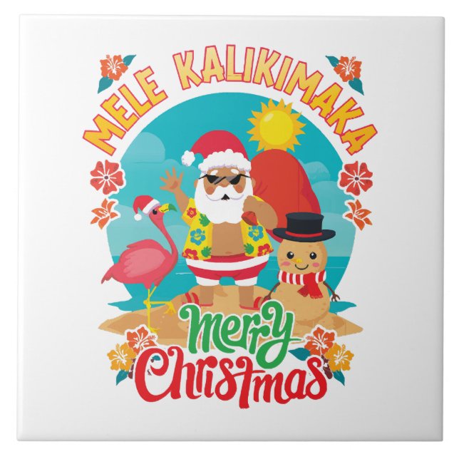 Carreau Mele Kalikimaka pour un Noël hawaïen brillant (Devant)