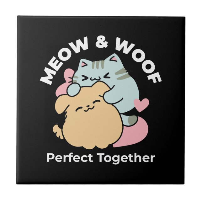 Carreau Meow & Woof Perfect Together - Cute Cat and Dog (Devant)