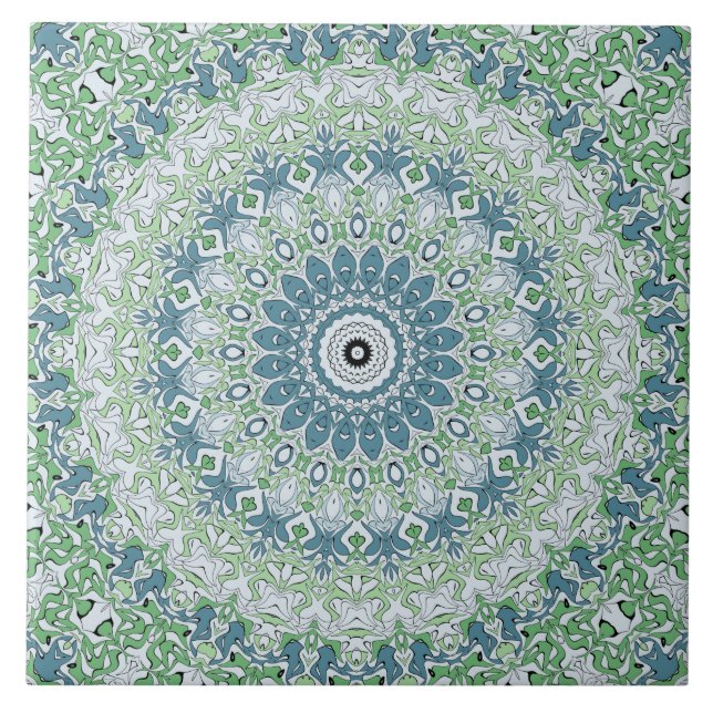Carreau Mer Vert et Bleu Côte Motif Mandala (Devant)