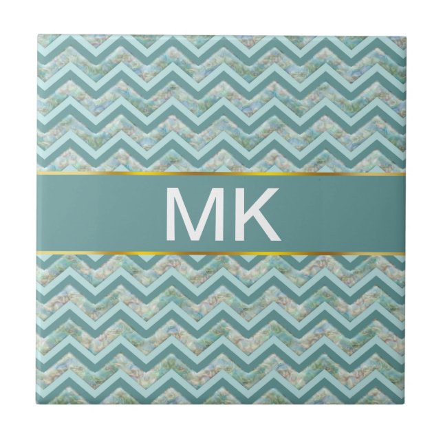Carreau Mère de Pearl Turquoise ZigZag (Devant)