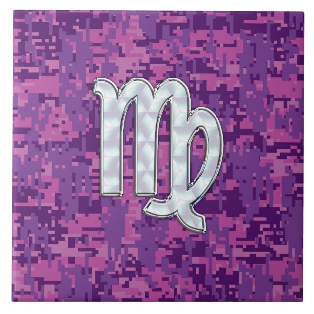 Carreau Mère de Pearl Virgo Zodiac sur Camo numérique rose (Devant)