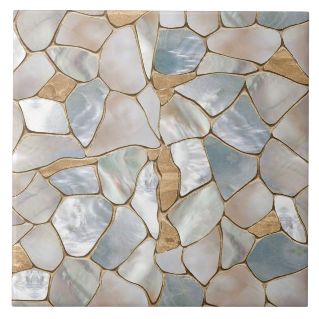 Carreau Mère de perle et de cellules d'or abstrait (Devant)