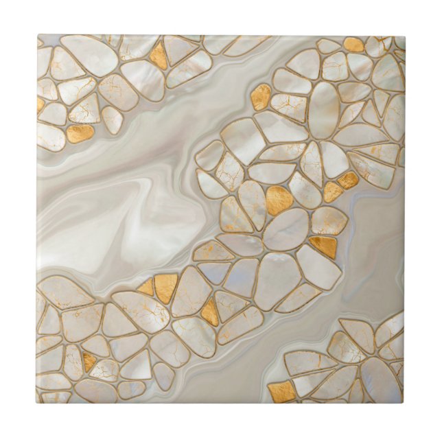 Carreau Mère de perle et de cellules d'or Abstrait (Devant)
