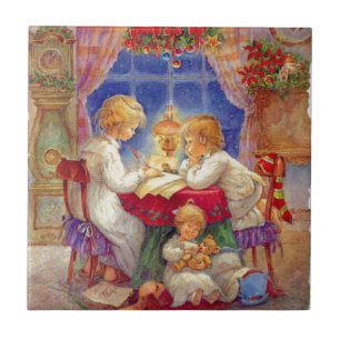Carreau Mère vintage avec enfants À la table