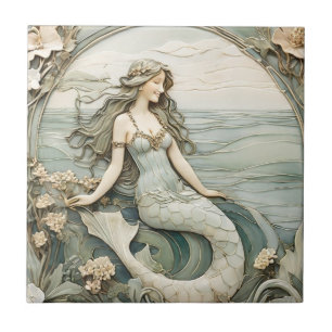 Carreau Mermaid Art Nouveau Faux Relief Mint R Ocean Sea