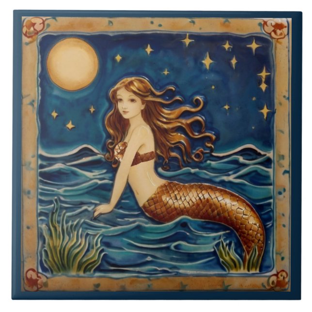 Carreau Mermaid de nuit Mer Océan Fairytale Bleu foncé Mar (Devant)