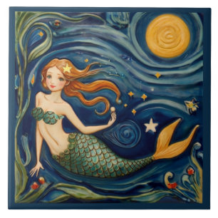 Carreau Mermaid Nage sous-marin Océan Fairytale