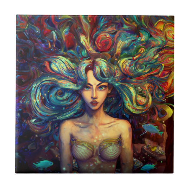Carreau Mermaid Sea Goddess Nymphe Siren Art sous-marin (Devant)