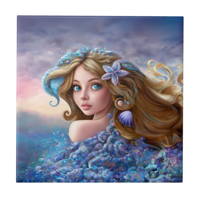 Carreau Mermaid Sea Goddess Nymphe Siren Art sous-marin (Devant)