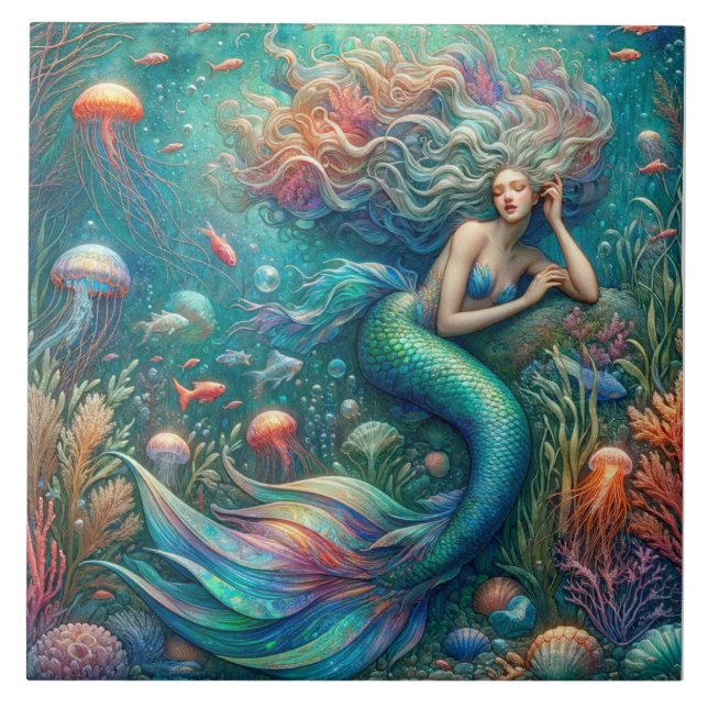 Carreau Mermaid Siren's Coral Kingdom - Ocean Imaginaire T (Devant)