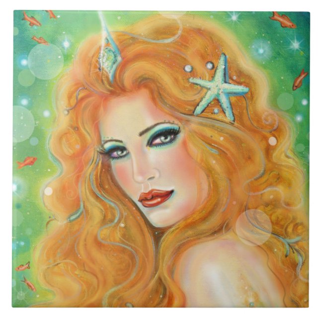 Carreau Mermaid with tropical fish art by Renee Lavoie   (Devant)