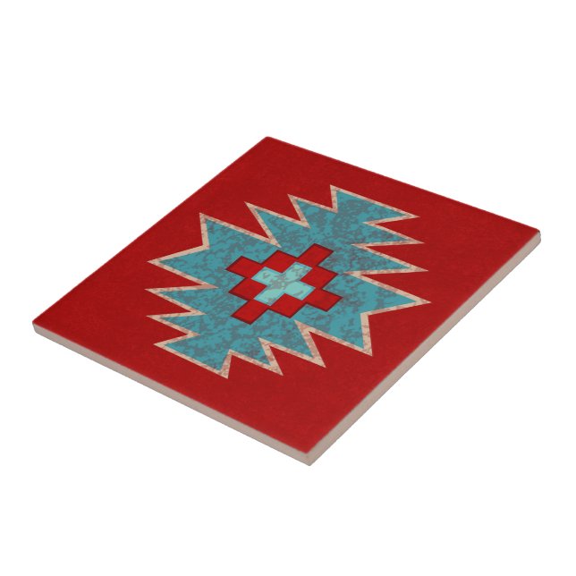 Carreau Mésas Sud-Ouest Rouge & Turquoise (Côté)