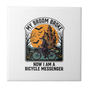 Carreau Messager à Vélo Halloween Drôle Balai de Sorcière