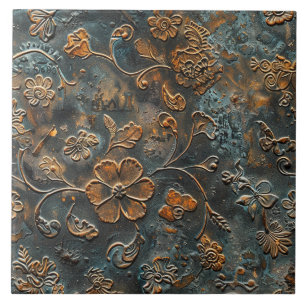Carreau Métal Rouillé Antique Floral