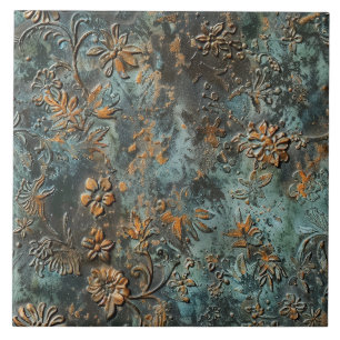 Carreau Métal Rouillé Antique Floral