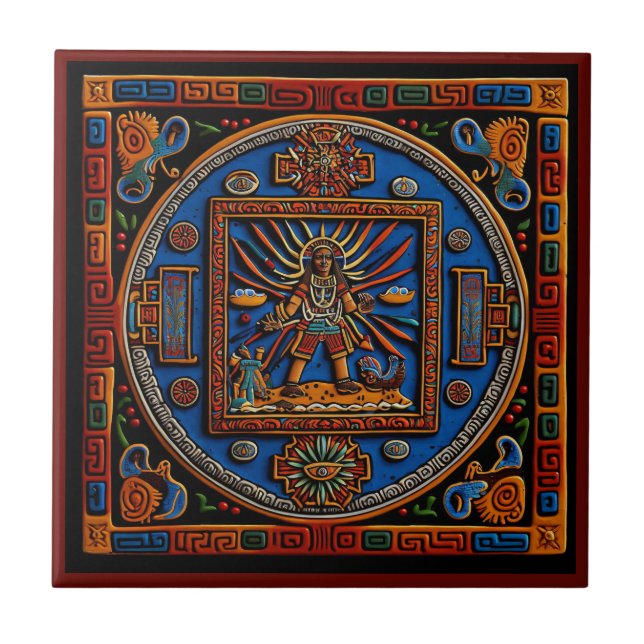 Carreau Mexicaine de style Huichol en céramique mihrab (Devant)