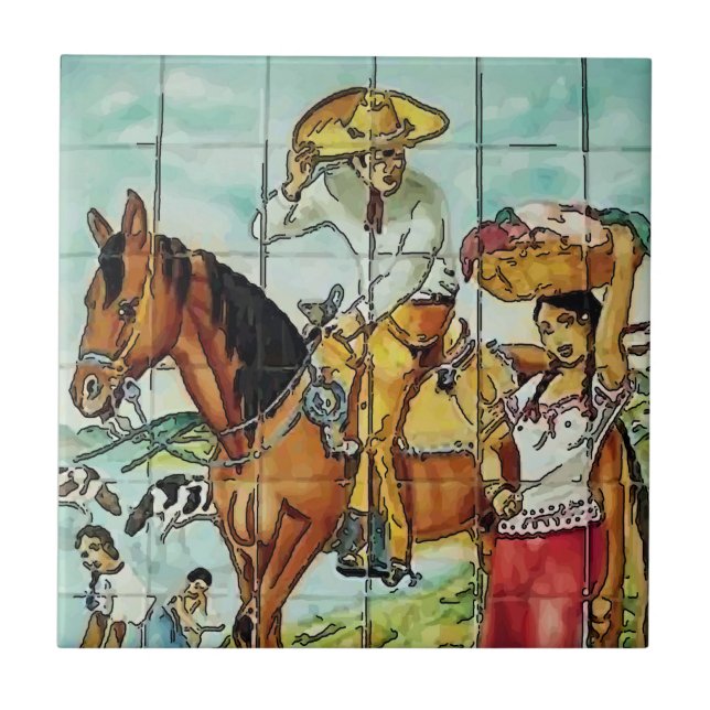 Carreau Mexicaine Femmes et HorsemanTile murale (Devant)