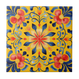 Carreau Mexicaine Talavera Hacienda Style Tile Jaune