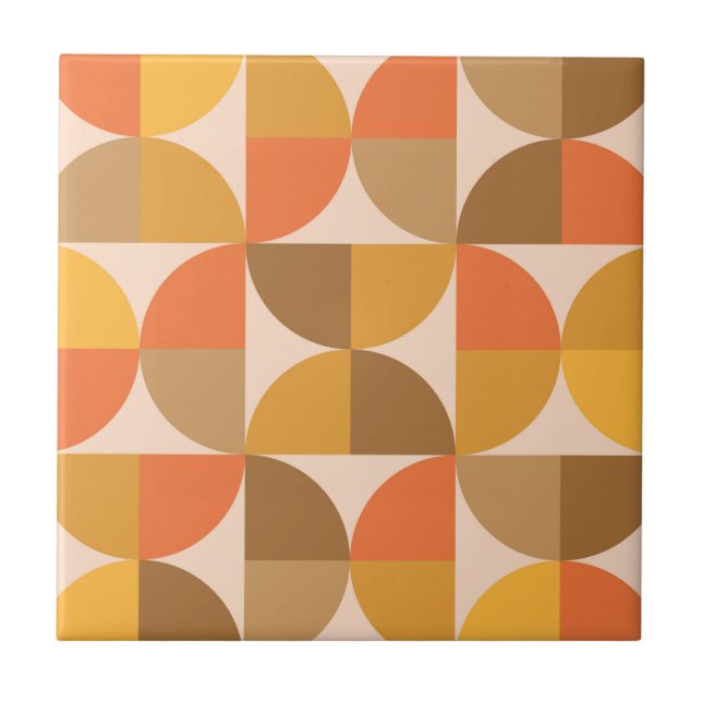 Carreau Mi-cercles orange et Brown du milieu du siècle (Devant)