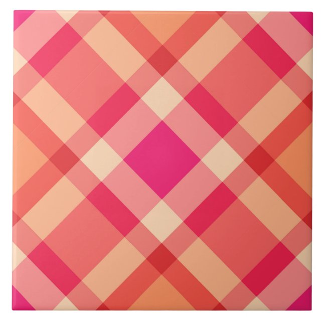 Carreau Mi-siècle Bias Plaid, Orange, Coral & Fuchsia (Devant)