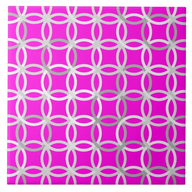 Carreau Mi-siècle Cercles modernes, magenta, gris & blanc (Devant)