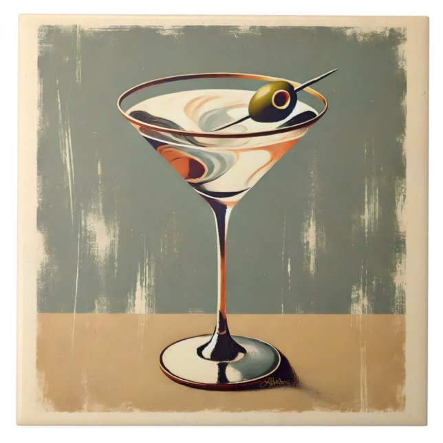 Carreau Mi-siècle Moderne 1 Olive Martini Peinture (Devant)