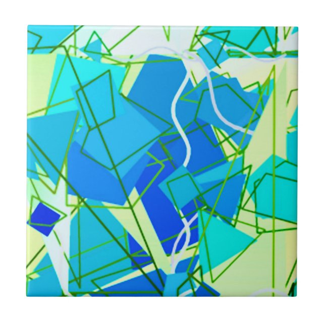 Carreau Mi-siècle moderne Abstrait, Aqua & Cerulean Bleu (Devant)