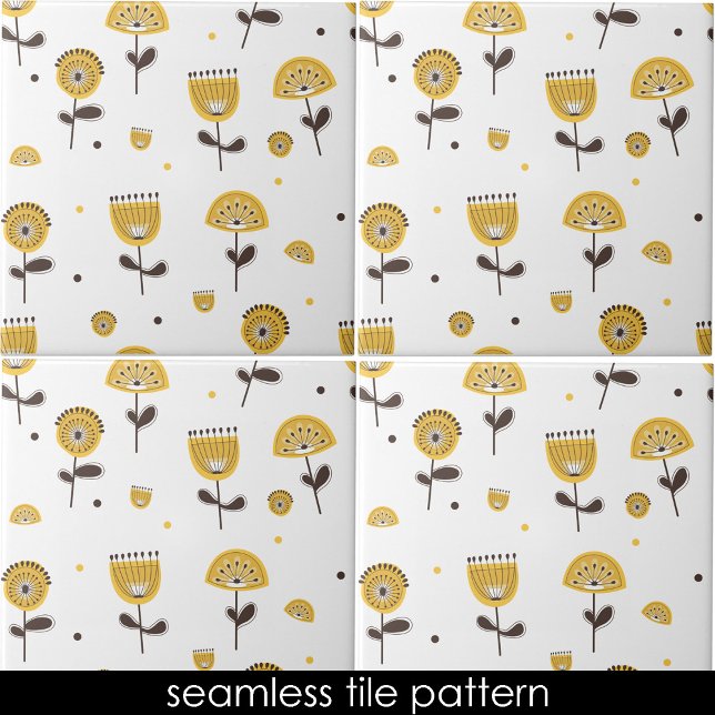 Carreau Mi-siècle Moderne Floral Jaune Motif sans couture (Mid Century Modern Yellow Floral Seamless Pattern Ceramic Tile)
