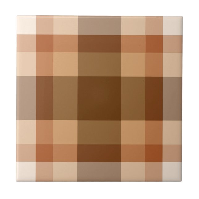 Carreau Mi-siècle moderne Plaid, Brown, beige et cuivre (Devant)