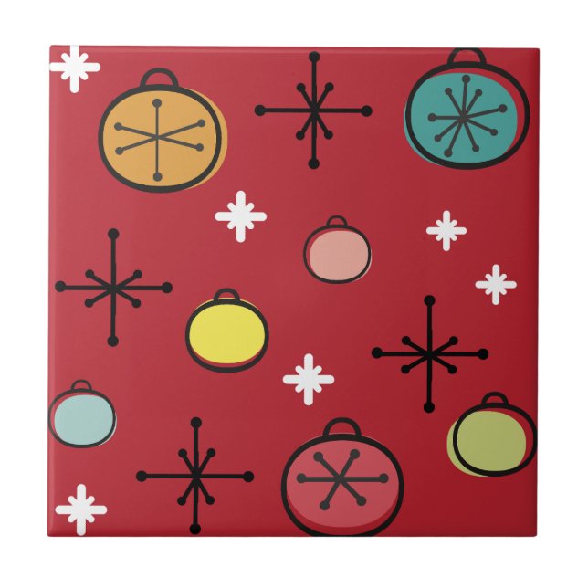 Carreau Mi-siècle Moderne Rétro Art de Noël Rouge (Devant)
