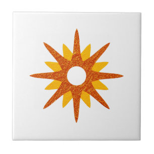 Carreau Mi-Siècle Moderne Simple Orange Starburst