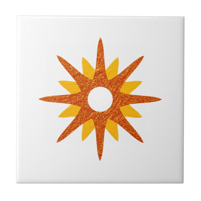 Carreau Mi-Siècle Moderne Simple Orange Starburst (Devant)