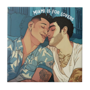Carreau Miami Downtown Gay Hommes Cuddling Illustration Ca