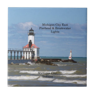 Carreau Michigan City East Pier & Breakwater Lights tuile