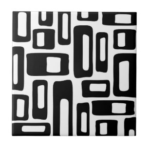 Carreau Mid-Century Abstrait Black & White Motif